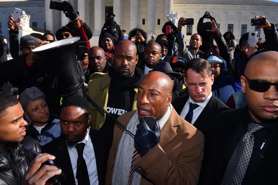 Byron Allen, founder and chairman of Entertainment Studios, appeared outside the Supreme Court in November following oral argument in his racial discrimination lawsuit against cable TV giant Comcast.