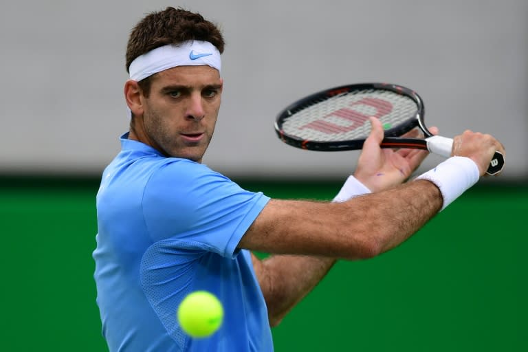 Argentina's Juan Martin Del Potro returns the ball to Portugal's Joao Sousa in Rio de Janeiro on August 8, 2016