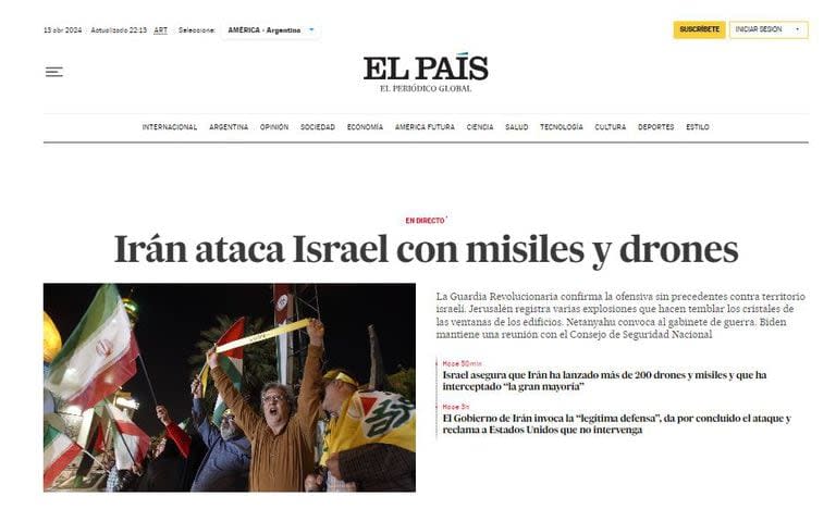 La portada del diario El País de España