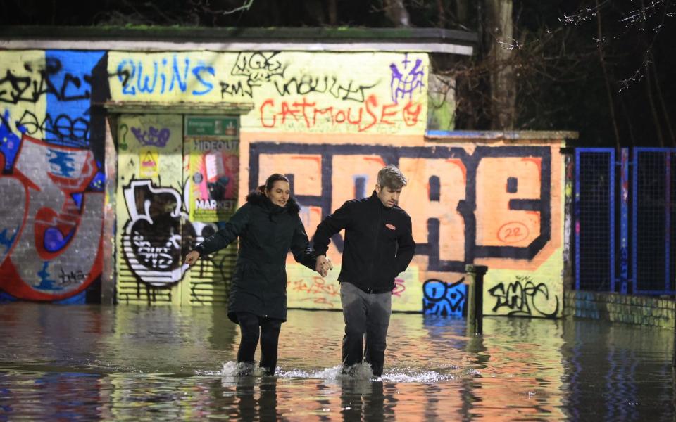 Smeed Road in Hackney Wick is covered in floodwater