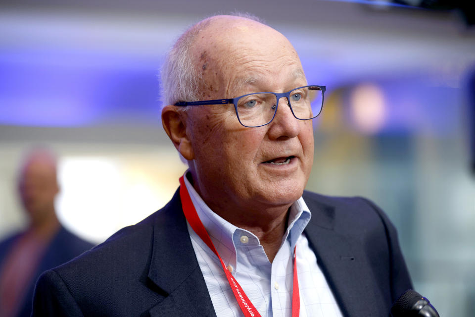 FILE - Michigan Republican Party chair Pete Hoekstra speaks during the Michigan GOP convention March 2, 2024, in Grand Rapids, Mich. Former President Donald Trump is urging Republican leaders in Michigan to target Black voters in the swing state. Trump met with Hoekstra last Tuesday, March 19, in Florida to strategize his reelection bid and keyed in on "nontraditional Republican voters," Hoekstra said Monday, March 25. (AP Photo/Al Goldis, File)