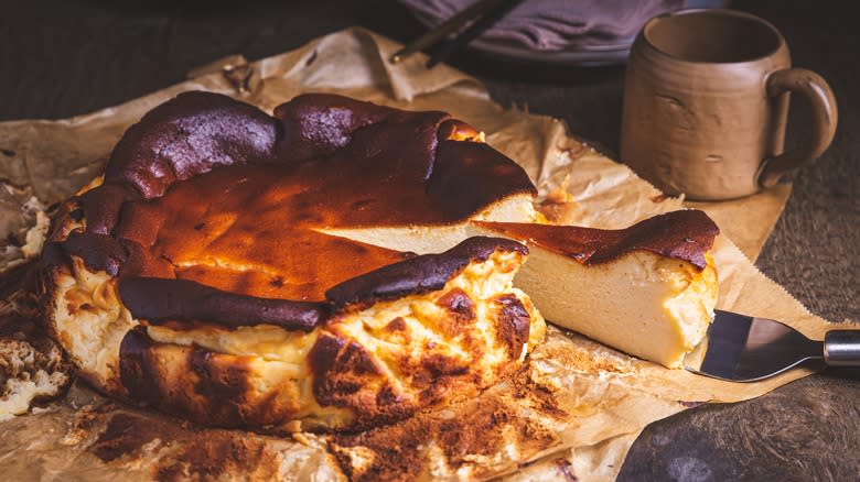 Basque cheesecake on parchment