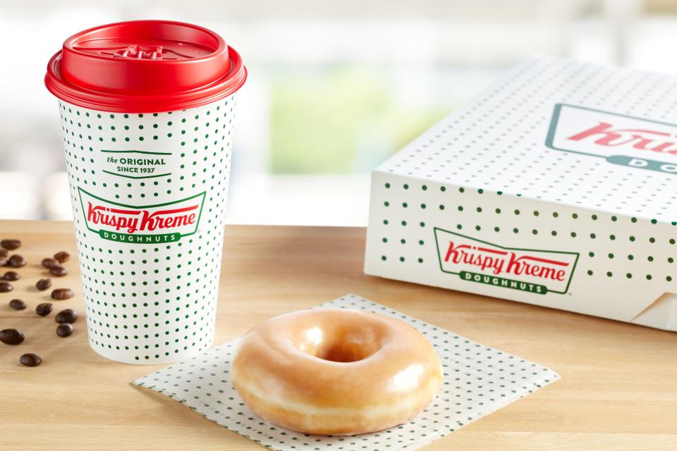 Krispy Kreme loyalty members get a free cup of coffee and doughnut for National Coffee Day.