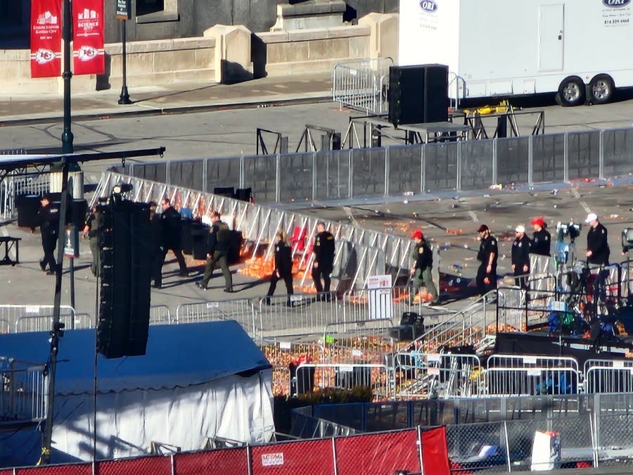 The scene in Kansas City after the shooting at the end of the Chiefs victory parade and rally. (KSN News/Kevin Rider photo)