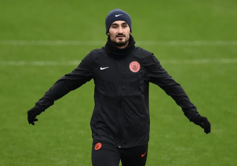 Manchester City's German midfielder Ilkay Gundogan, pictured in November 2016, injured a knee ligament in December 2016, so although Guardiola says that Gundogan is "training well," the club will proceed with caution regarding Gundogan's playing