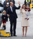 <p>After a whirlwind eight days in Canada, the royal family departed from Victoria, B.C. on Oct. 1. As is tradition, the Duchess pulled out one final impressive outfit — a gorgeous cream Catherine Walker coat dress, which <a href="http://www.dailymail.co.uk/femail/article-3815369/Duchess-Cambridge-s-66-000-Canada-wardrobe-expensive-yet.html" rel="nofollow noopener" target="_blank" data-ylk="slk:experts say" class="link rapid-noclick-resp">experts say</a> could have cost up to <b>$5,000</b>. In keeping with the neutral theme, she wore her trusty L.K. Bennett <a href="http://www.lkbennett.com/Collections/Shoes/Court-Shoes/Floret-Trench-Leather-Courts/p/SCFLORETNAPPANaturalTrench" rel="nofollow noopener" target="_blank" data-ylk="slk:Floret pumps" class="link rapid-noclick-resp">Floret pumps</a> (<b>$298</b>) and the same diamond maple leaf broach (on loan from Queen Elizabeth II) that she wore while arriving to Canada the previous Saturday. <i>(Photo: Getty Images)</i><br></p>