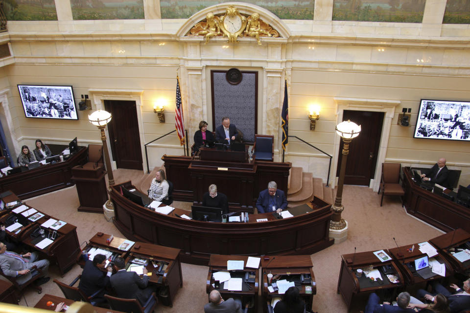 Utah Senate President Stuart Adams gives his opening speech to kick off the state's 2024 legislative session, Tuesday, Jan. 16, 2024, in Salt Lake City. Adams said the Legislature would work this session to strengthen laws governing social media access for minors. (AP Photo/Hannah Schoenbaum)