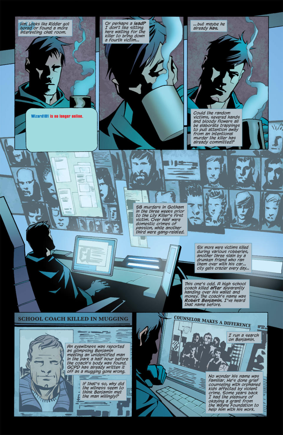 A page from Detective Comics shows batman using a chatroom