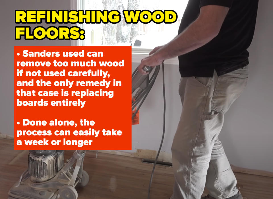 someone using a professional tool to restore woodflooring