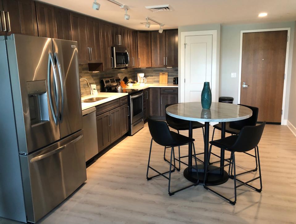 Here's the kitchen area of a Hotel Canandaigua condo, which is available to rent or buy.