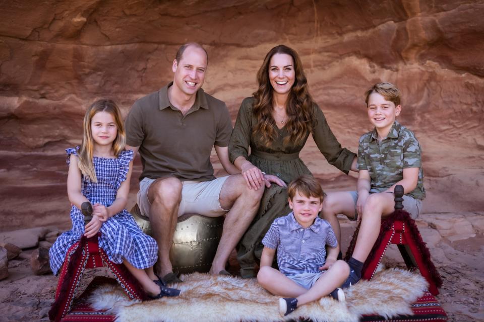 Kate Middleton and Prince William with their three children pose for the family Christmas card.