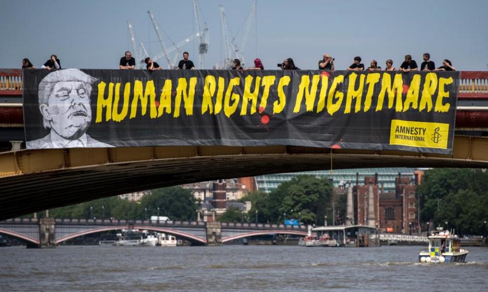 A protest by Amnesty International in London against US president Donald Trump’s visit in July.