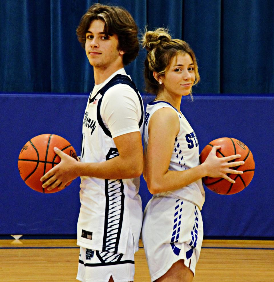 Gavin Bebble (left) and Macey Bebble (right) are cousins and pivotal parts of multiple teams for Gaylord St. Mary's. After playoff runs in football for Gavin and volleyball for Macey, the two turn their attention to their final high school basketball season.