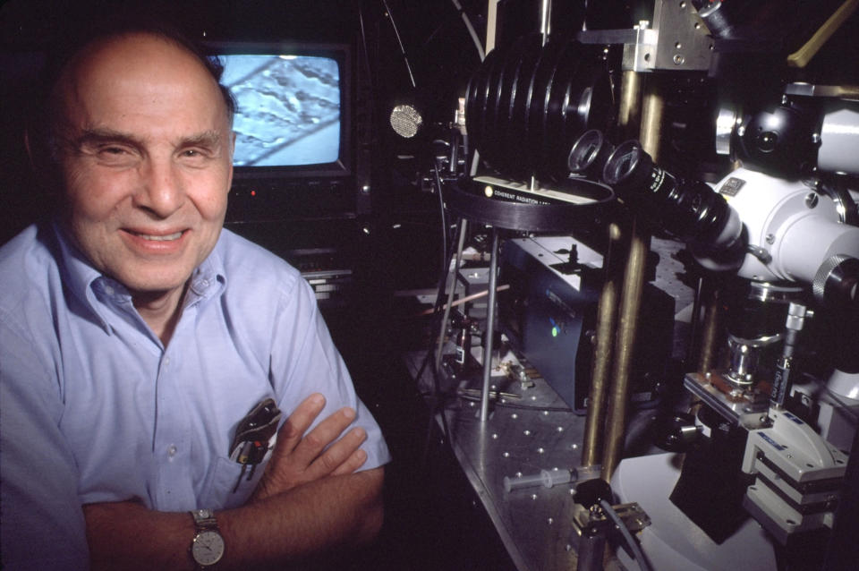 In this 1988 image provided by Nokia Bell Labs shows Arthur Ashkin at the lab in Holmdel, N.J. American Arthur Ashkin, Canadian Donna Strickland, and French scientist Gerard Mourou won the 2018 Nobel Prize in Physics announced Tuesday, Oct. 2, 2018, for work in laser physics. Ashkin, entered the record books of the Nobel Prizes by becoming the oldest laureate at age 96. (Nokia Bell Labs via AP)