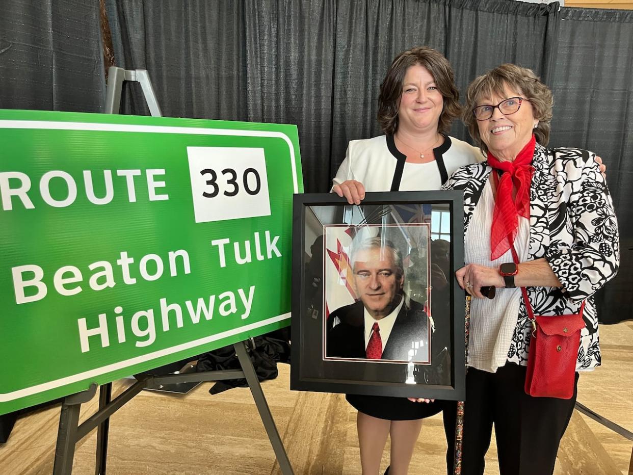 Dora and Christine Tulk say having a highway renamed the Beaton Tulk Highway is something Beaton Tulk would have welcomed. (Terry Roberts/CBC - image credit)