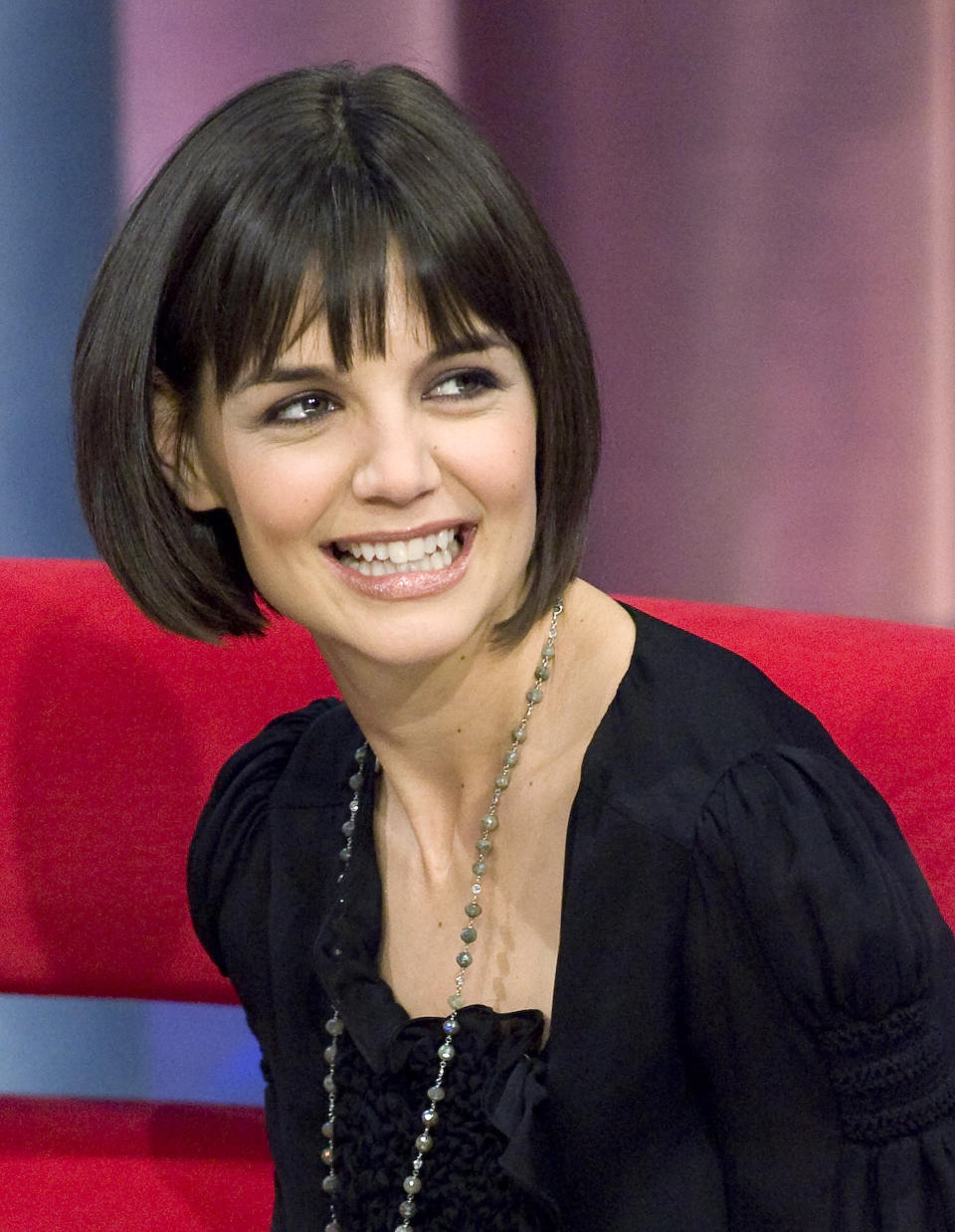 &nbsp;Katie Holmes appears at a taping of the BET program "106 and Park" in New York Jan. 16, 2008.&nbsp;