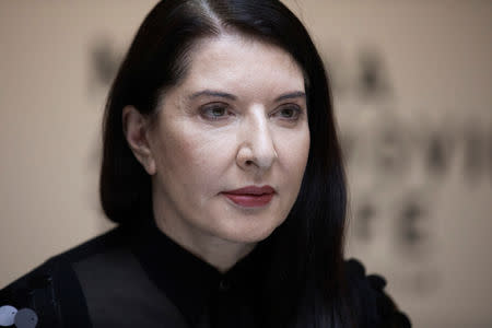 Artist Marina Abramovic poses for a photograph ahead of 'The Life' exhibition, the world's first large-scale performance exhibited using Mixed Reality at the Serpentine Gallery in London, Britain February 18, 2019. REUTERS/Simon Dawson