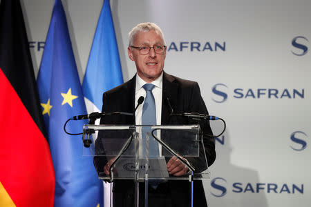 Reiner Winkler, CEO of MTU Aero Engines, speaks at aircraft engine maker's Safran site ahead of the signing of the first contracts for joint multi-billion euros programme to develop a next-generation combat jet in Gennevilliers, France, February 6, 2019. REUTERS/Benoit Tessier