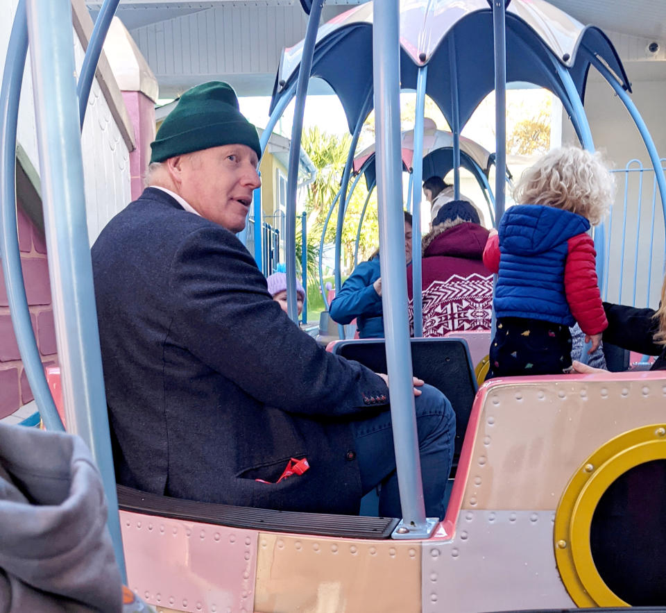 Prime minister Boris Johnson at Peppa Pig World theme park in Hampshire on Sunday. (SWNS)