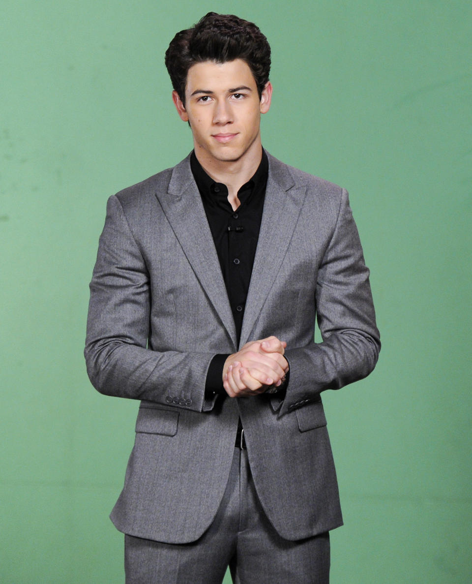 Actor and musician Nick Jonas tapes an episode of MTV's "10 On Top" at MTV Studios on Thursday, Jan. 26, 2012 in New York. (AP Photo/Evan Agostini)