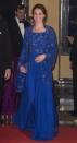 <p>In April 2016, Prince William and Duchess Kate went on a royal tour of India, where the Duchess wore this royal blue look by Jenny Packham. </p>