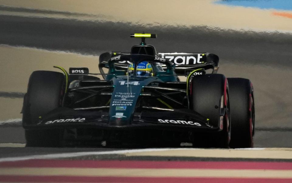 Aston Martin driver Fernando Alonso of Spain in action during the third Formula One free practice at the Bahrain International Circuit in Sakhir, Bahrain, Saturday, March 4, 2023 - AP Photo/Frank Augstein