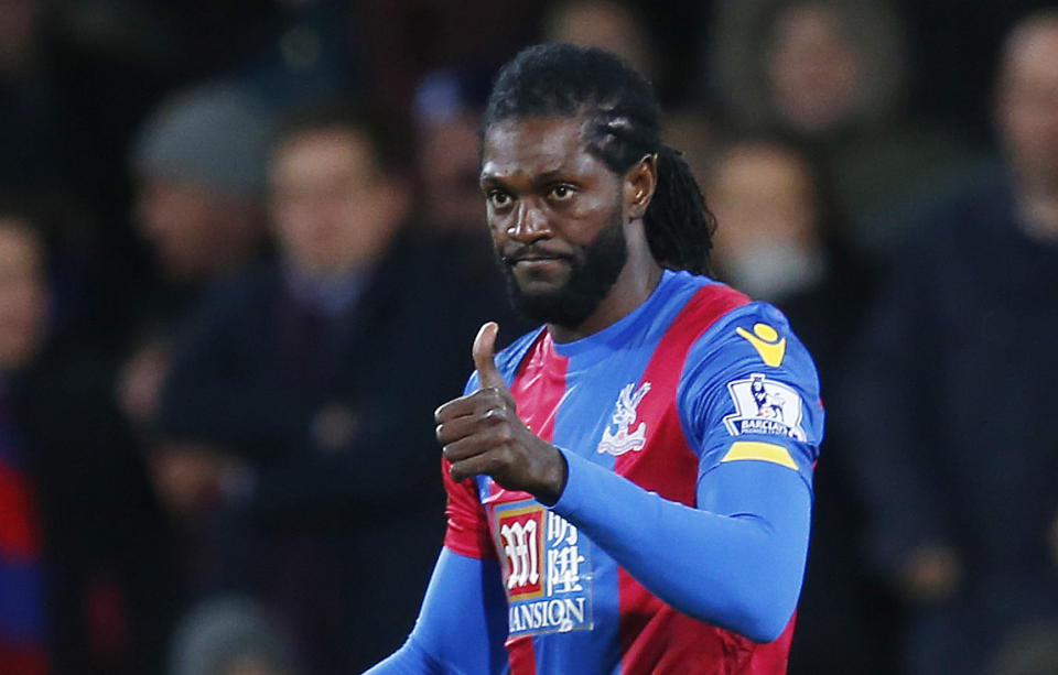 Football Soccer - Crystal Palace v AFC Bournemouth - Barclays Premier League - Selhurst Park - 2/2/16 Crystal Palace's Emmanuel Adebayor Reuters / Eddie Keogh Livepic EDITORIAL USE ONLY. No use with unauthorized audio, video, data, fixture lists, club/league logos or "live" services. Online in-match use limited to 45 images, no video emulation. No use in betting, games or single club/league/player publications. Please contact your account representative for further details.