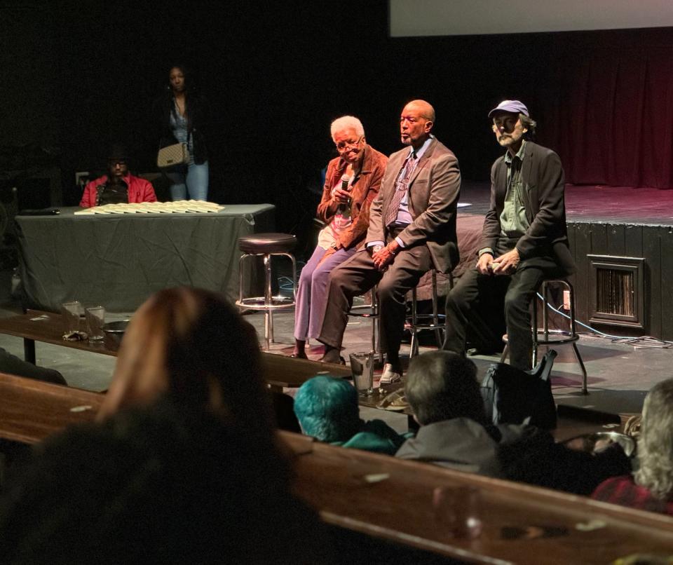 Iona Godfrey King, her son Donal Godfrey and film director Hal Jacobs answer questions Wednesday at the Sun-Ray Cinema after a screening of "Just Another Bombing?" The documentary, which was screened three times in Jacksonville, tells the story of the 1964 KKK bombing of the Godrey house.