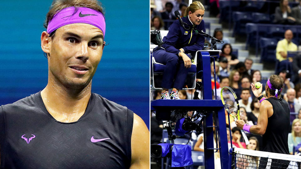 Rafael Nadal was upset and spoke to the umpire after he was hit with a time violation.