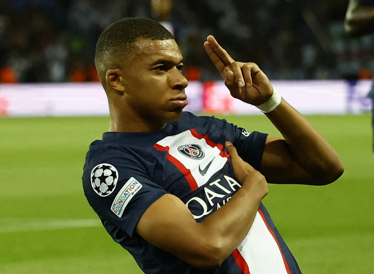 Kylian Mbappé de Paris St Germain (PSG) celebra su gol ante Juventus por la Champions League. (Foto: REUTERS/Sarah Meyssonnier)