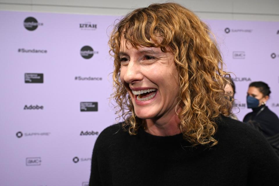 Jerusha Hess, co-writer, talks with media as she and other members of the movie “Napoleon Dynamite” gather at Sundance in Park City for a special showing at The Ray Theatre on Wednesday, Jan. 24, 2024. | Scott G Winterton, Deseret News