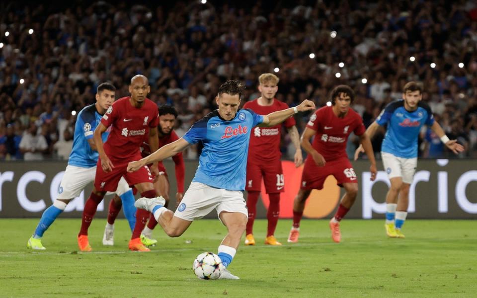 Napoli’s Piotr Zielinski scores from the penalty spot (Reuters)