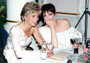 <p>The famous entertainer’s close friendship with Diana (they met at one of Minnelli’s concerts) set the stage for a photo that captured the princess in a rare moment, as a woman <a rel="nofollow noopener" href="https://www.theguardian.com/artanddesign/2015/may/07/dave-benett-best-photograph-princess-diana-liza-minnelli" target="_blank" data-ylk="slk:chatting with her girlfriend;elm:context_link;itc:0;sec:content-canvas" class="link ">chatting with her girlfriend</a>. The duo was at the 1991 premiere of Minnelli’s movie <i>Stepping Out</i> that night, but they also met for lunches and tea. “All my life,” the daughter of Judy Garland reportedly said, “I’ve had bowing and scraping. I haven’t encouraged it. That’s just how it’s been. Well, Princess Di got pretty used to people bowing and scraping. So it was a relief to both of us that we could just be ourselves around each other.” (Photo: Dave Benett/Getty Images) </p>