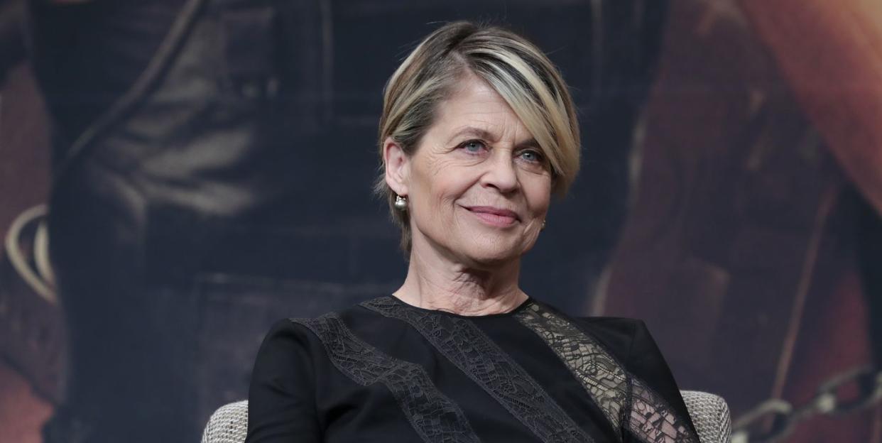 seoul, south korea october 21 linda hamilton attends during a press conference for terminator dark fate on october 21, 2019 in seoul, south korea the film will open on october 30, in south korea photo by han myung guwireimage