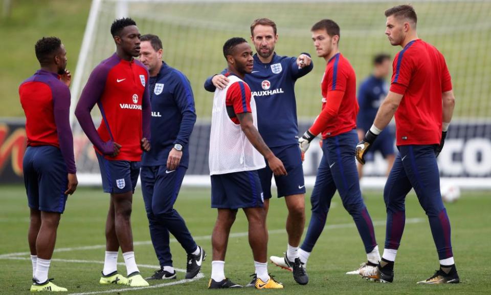 Gareth Southgate with Raheem Sterling, who played a vital role in Manchester City’s runaway Premier League success this season.
