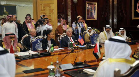 U.S. Secretary of State Rex Tillerson meets with the foreign ministers of Saudi Arabia, Egypt, Bahrain, Kuwait and United Arab Emirates in Jeddah, Saudi Arabia July 12, 2017. Saudi Press Agency/Handout via REUTERS