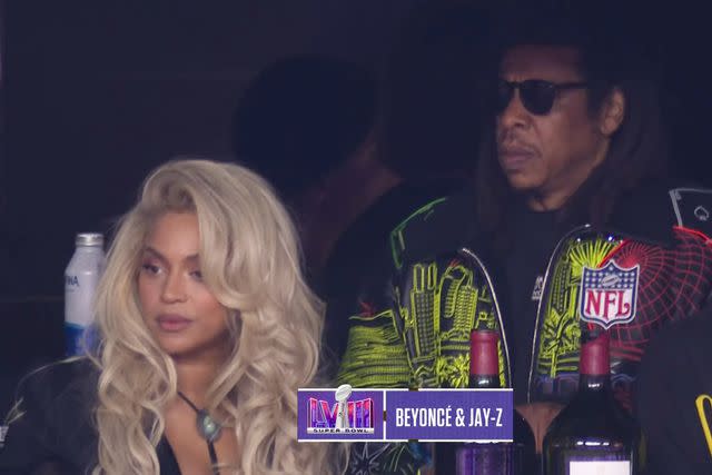 <p>CBS</p> Beyoncé and JAY-Z at the 2024 Super Bowl.