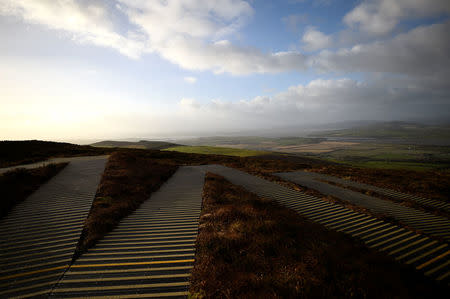 Zig-zag steps lead up to the prehistoric stone fort of Grianan of Aileach where you can view the border between Ireland and Northern Ireland, seen from near the border village of Speenogue, Ireland, February 1, 2018. REUTERS/Clodagh Kilcoyne
