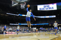 Duke forward Wendell Moore Jr. shoots during practice for the men's Final Four NCAA college basketball tournament, Friday, April 1, 2022, in New Orleans. (AP Photo/David J. Phillip)