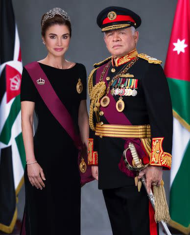 <p>Royal Hashemite Court</p> Queen Rania and King Abdullah's official portrait released on June 8, 2024, on the occasion of the Silver Jubilee.