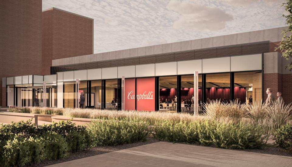 A rendering shows new construction expected at Campbell Soup Co.'s Camden campus with consolidation of the firm's Snacks division offices.