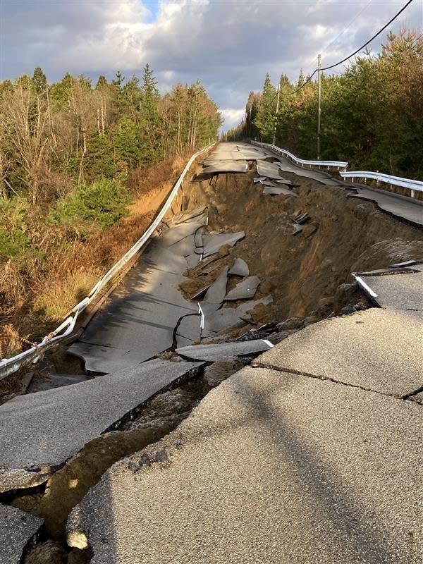 A view of a road collapsed by a strong earthquake in Shika, central Japan. The earthquake hit a wide area on the Sea of Japan coast Monday, according to the National Police Agency. The earthquake recorded a magnitude 7.5 on the Japanese seismic scale in the Noto Peninsula and triggered a major tsunami warning in Ishikawa Prefecture. Photo by Jiji Press Japan/EPA-EFE/