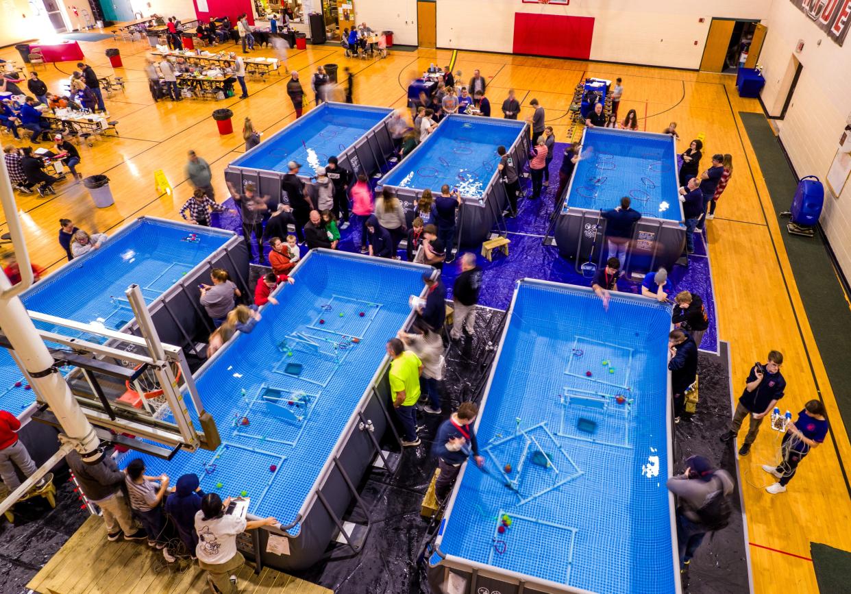 Clinton Community Schools for the first time hosted the Michigan Regional SeaPerch underwater robotics competition inside the Clinton Elementary School gymnasium March 15-16. The competition registered just under 60 middle and high school teams from as far away as Petoskey, Columbus, Ohio, and Indiana to compete in four robotics-based challenges.