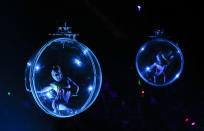 <p>Acrobats perform in transparent balls hung from the rafters during the opening night show of the Ringling Bros. and Barnum & Bailey Circus, Thursday, Feb. 23, 2017, in New York. (Photo: Julie Jacobson/AP) </p>