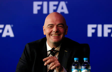 FIFA President Gianni Infantino speaks during a news conference after a FIFA Council meeting in Bogota, Colombia March 16, 2018. REUTERS/Jaime Saldarriaga