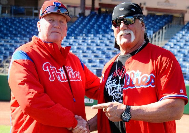 Hulk Hogan shakes hands with former Philadelphia Phillies manager Charlie Manuel. (Phillies)