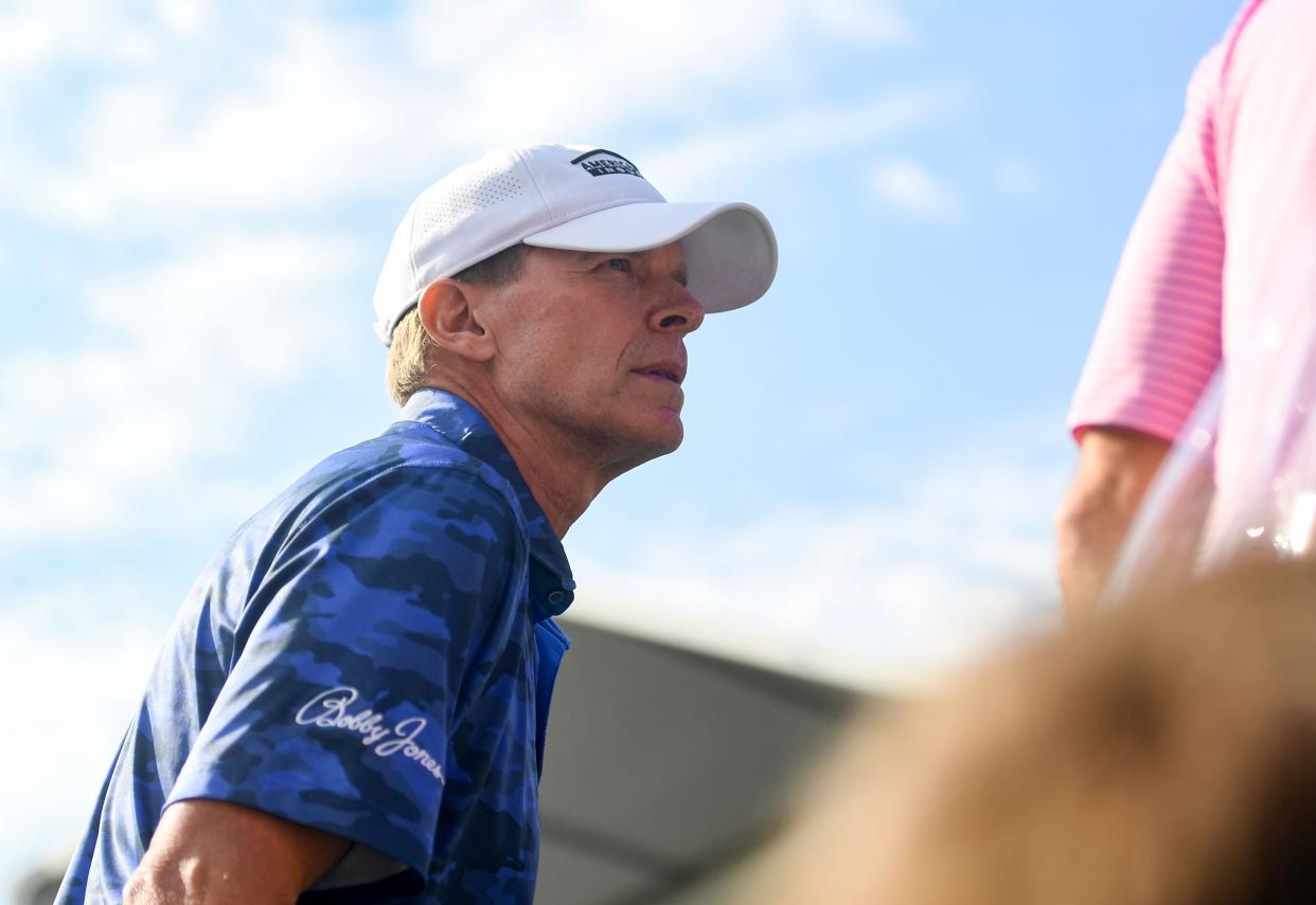 Steve Stricker broke the Constellation Furyk & Friends 18-hole record on Saturday with an 8-under-par 64 at the Timuquana Country Club.