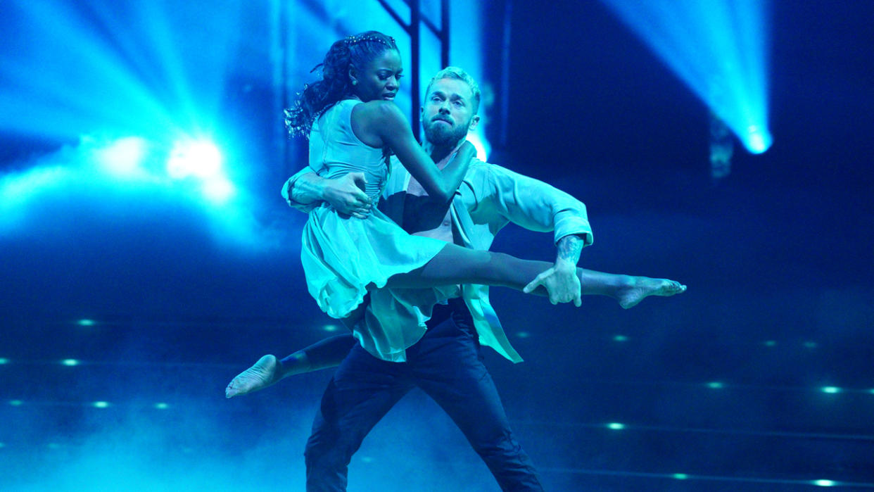  Charity Lawson and Artem Chigvintsev dancing contemporary on Dancing with the Stars. 