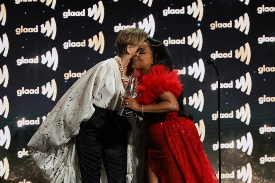 Sharon Stone was at the GLAAD media awards to present Niecy Nash with an award. Getty Images