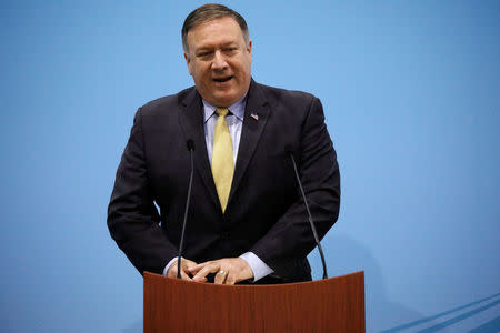 U.S. Secretary of State Mike Pompeo speaks during a news conference at the ASEAN Foreign Ministers' Meeting in Singapore August 4, 2018. REUTERS/Edgar Su